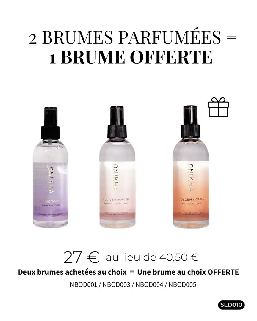 2 BRUMES PARFUM&Eacute;ES + 1 OFFERTE